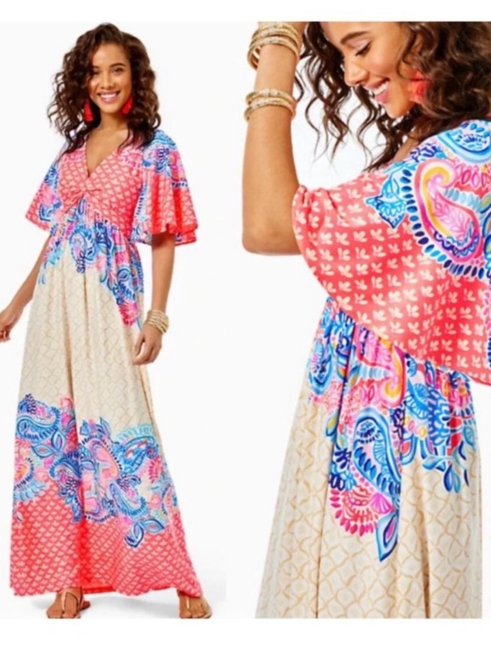 Lilly Pulitzer Minka Maxi Jersey Dress Coral Spritz Beach Bungalow SZ 8 Medium